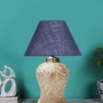 Conical Blue Jute Shade Lamp with Wood & Mosaic Glass Base for Decoration/Office/Home/Gifting/Study for Decoration/Office/Home/Gifting/Study -(10x10x14.5) Inches -K