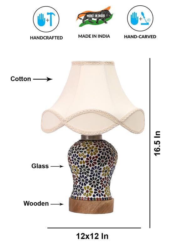 Multicolor Table Lamp | Artistic Mosaic Glass with Sturdy Wood Base | Decorative Ambient Light for Home D�cor | Perfect Blend of Modern & Traditional Style - Model DG121