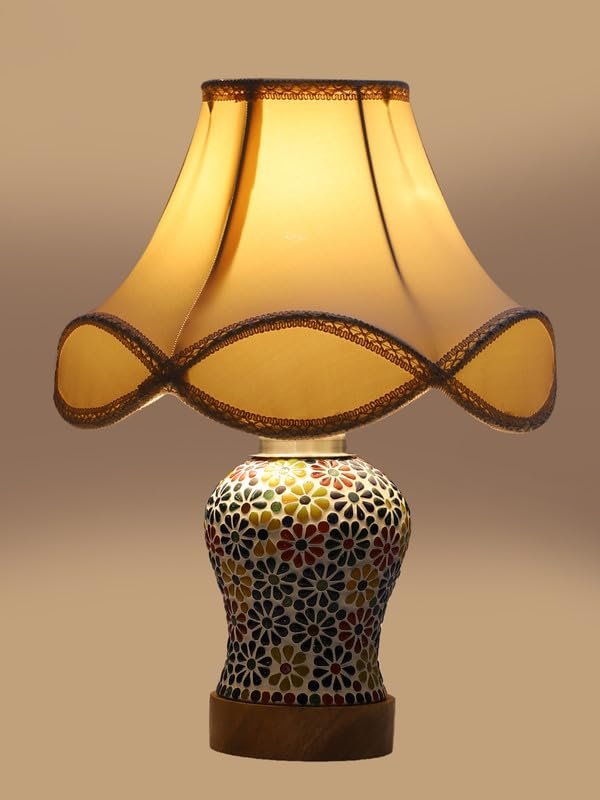Multicolor Table Lamp | Artistic Mosaic Glass with Sturdy Wood Base | Decorative Ambient Light for Home D�cor | Perfect Blend of Modern & Traditional Style - Model DG121