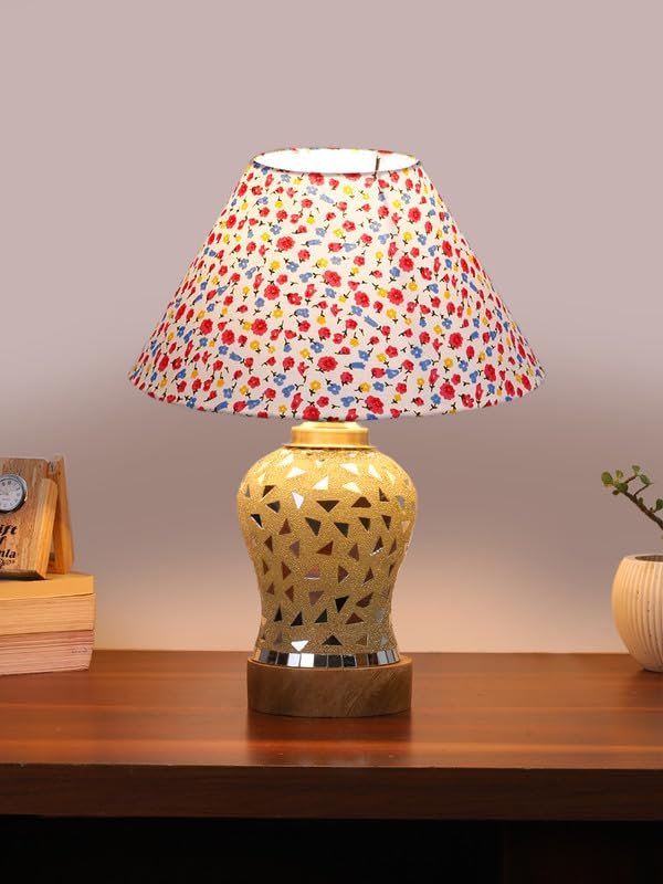 Multicolor Table Lamp | Artistic Mosaic Glass with Sturdy Wood Base | Decorative Ambient Light for Home D�cor | Perfect Blend of Modern & Traditional Style - Model DG140