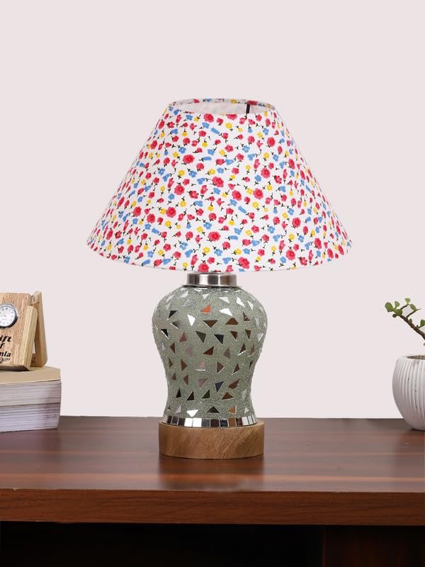 Multicolor Table Lamp | Artistic Mosaic Glass with Sturdy Wood Base | Decorative Ambient Light for Home D�cor | Perfect Blend of Modern & Traditional Style - Model DG140