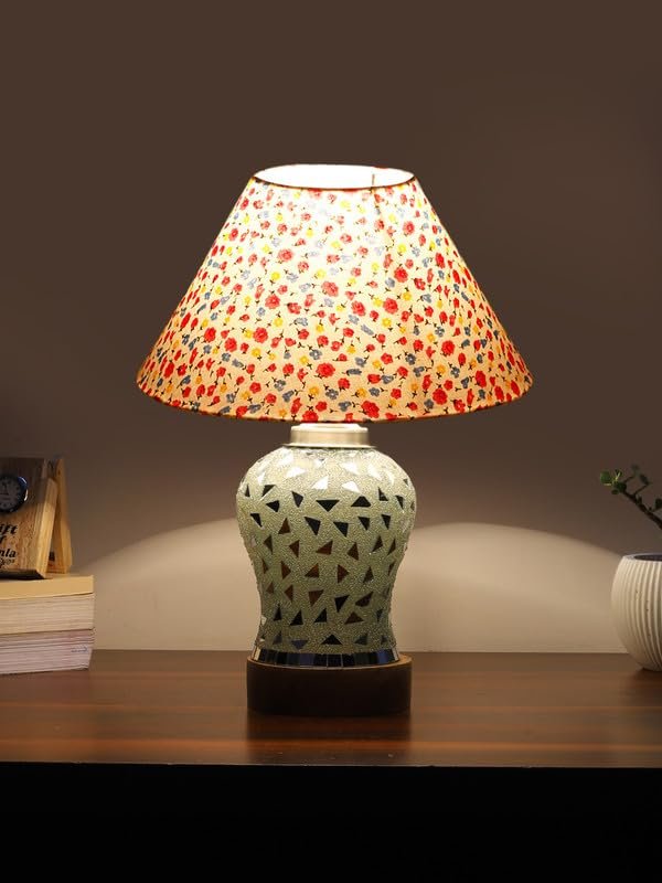 Multicolor Table Lamp | Artistic Mosaic Glass with Sturdy Wood Base | Decorative Ambient Light for Home D�cor | Perfect Blend of Modern & Traditional Style - Model DG140