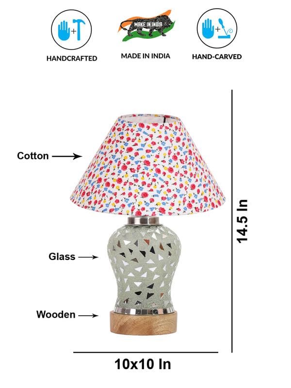 Multicolor Table Lamp | Artistic Mosaic Glass with Sturdy Wood Base | Decorative Ambient Light for Home D�cor | Perfect Blend of Modern & Traditional Style - Model DG140