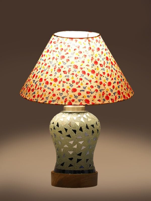 Multicolor Table Lamp | Artistic Mosaic Glass with Sturdy Wood Base | Decorative Ambient Light for Home D�cor | Perfect Blend of Modern & Traditional Style - Model DG140