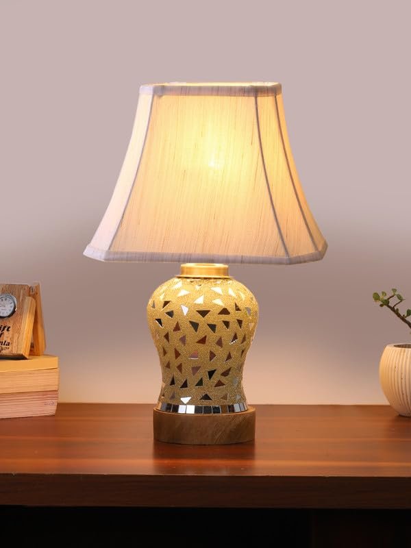 Multicolor Table Lamp | Artistic Mosaic Glass with Sturdy Wood Base | Decorative Ambient Light for Home D�cor | Perfect Blend of Modern & Traditional Style - Model DG149