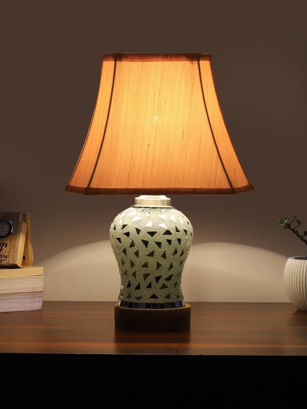 Multicolor Table Lamp | Artistic Mosaic Glass with Sturdy Wood Base | Decorative Ambient Light for Home D�cor | Perfect Blend of Modern & Traditional Style - Model DG149