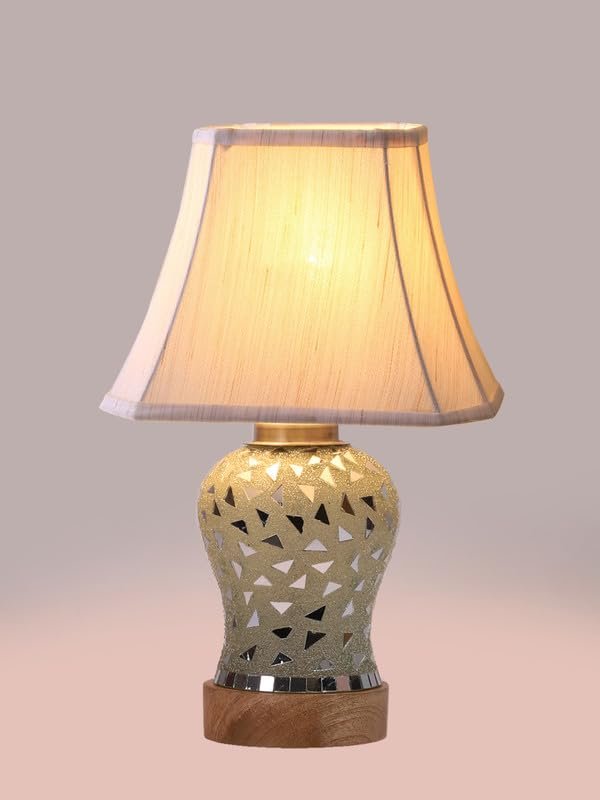 Multicolor Table Lamp | Artistic Mosaic Glass with Sturdy Wood Base | Decorative Ambient Light for Home D�cor | Perfect Blend of Modern & Traditional Style - Model DG149