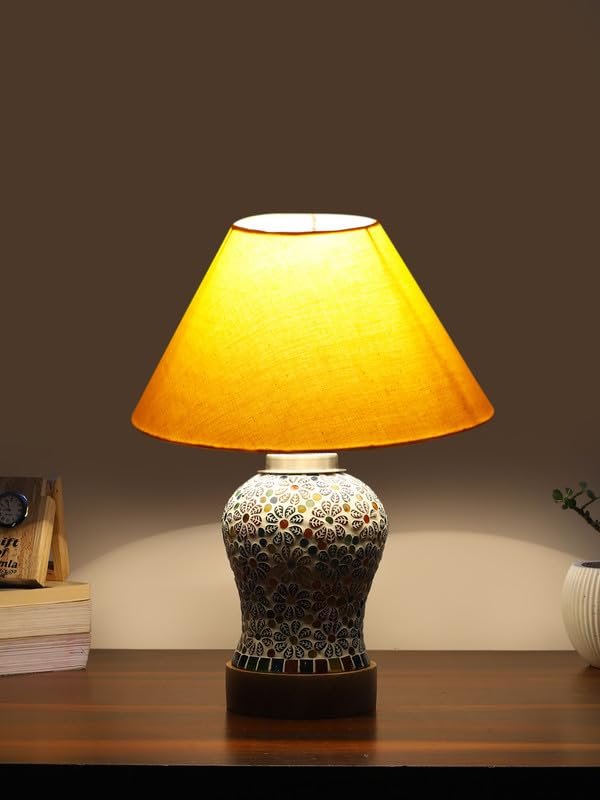 Multicolor Table Lamp | Artistic Mosaic Glass with Sturdy Wood Base | Decorative Ambient Light for Home D�cor | Perfect Blend of Modern & Traditional Style - Model DG155
