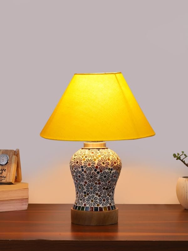 Multicolor Table Lamp | Artistic Mosaic Glass with Sturdy Wood Base | Decorative Ambient Light for Home D�cor | Perfect Blend of Modern & Traditional Style - Model DG155