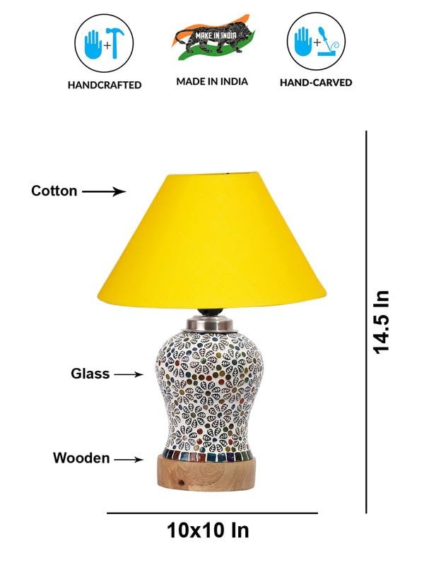 Multicolor Table Lamp | Artistic Mosaic Glass with Sturdy Wood Base | Decorative Ambient Light for Home D�cor | Perfect Blend of Modern & Traditional Style - Model DG155