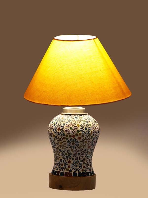Multicolor Table Lamp | Artistic Mosaic Glass with Sturdy Wood Base | Decorative Ambient Light for Home D�cor | Perfect Blend of Modern & Traditional Style - Model DG155