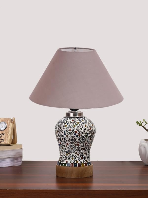 Multicolor Table Lamp | Artistic Mosaic Glass with Sturdy Wood Base | Decorative Ambient Light for Home D�cor | Perfect Blend of Modern & Traditional Style - Model DG156