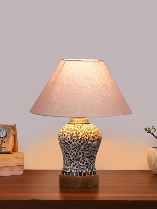 Multicolor Table Lamp | Artistic Mosaic Glass with Sturdy Wood Base | Decorative Ambient Light for Home D�cor | Perfect Blend of Modern & Traditional Style - Model DG156