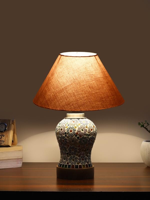 Multicolor Table Lamp | Artistic Mosaic Glass with Sturdy Wood Base | Decorative Ambient Light for Home D�cor | Perfect Blend of Modern & Traditional Style - Model DG156