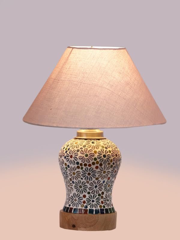 Multicolor Table Lamp | Artistic Mosaic Glass with Sturdy Wood Base | Decorative Ambient Light for Home D�cor | Perfect Blend of Modern & Traditional Style - Model DG156