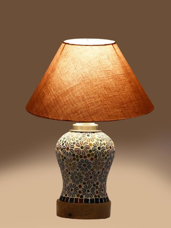 Multicolor Table Lamp | Artistic Mosaic Glass with Sturdy Wood Base | Decorative Ambient Light for Home D�cor | Perfect Blend of Modern & Traditional Style - Model DG156