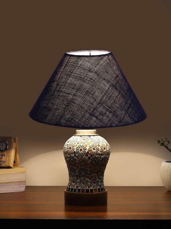 Multicolor Table Lamp | Artistic Mosaic Glass with Sturdy Wood Base | Decorative Ambient Light for Home D�cor | Perfect Blend of Modern & Traditional Style - Model DG162