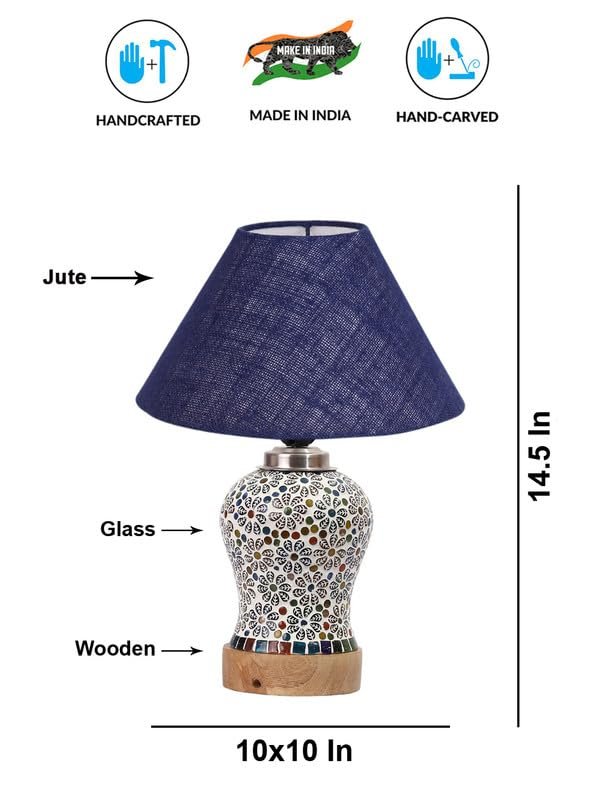 Multicolor Table Lamp | Artistic Mosaic Glass with Sturdy Wood Base | Decorative Ambient Light for Home D�cor | Perfect Blend of Modern & Traditional Style - Model DG162