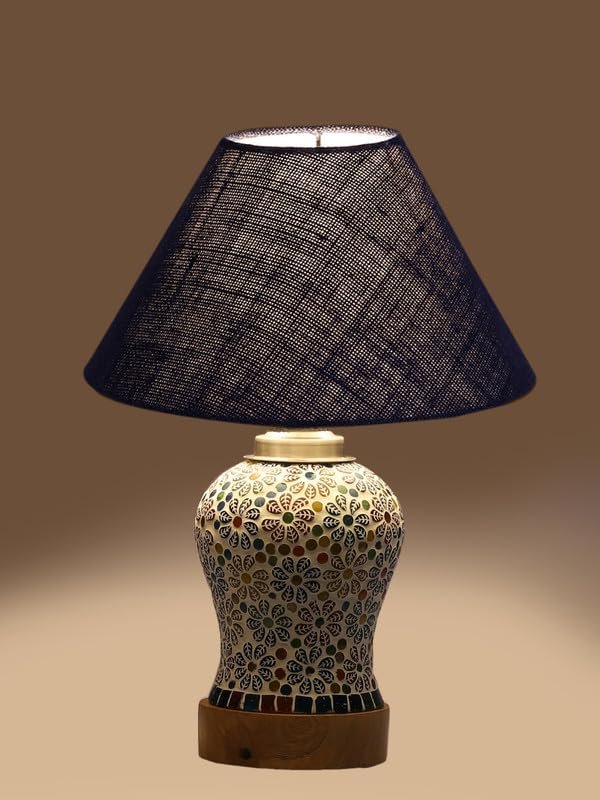 Multicolor Table Lamp | Artistic Mosaic Glass with Sturdy Wood Base | Decorative Ambient Light for Home D�cor | Perfect Blend of Modern & Traditional Style - Model DG162