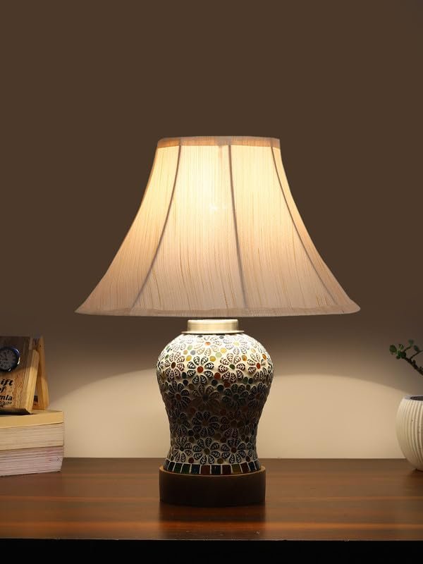 Multicolor Table Lamp | Artistic Mosaic Glass with Sturdy Wood Base | Decorative Ambient Light for Home D�cor | Perfect Blend of Modern & Traditional Style - Model DG166