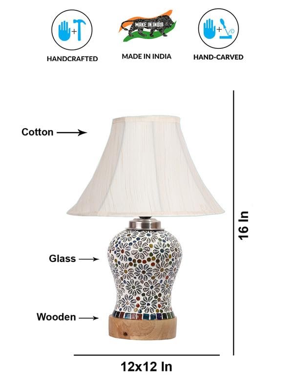 Multicolor Table Lamp | Artistic Mosaic Glass with Sturdy Wood Base | Decorative Ambient Light for Home D�cor | Perfect Blend of Modern & Traditional Style - Model DG166