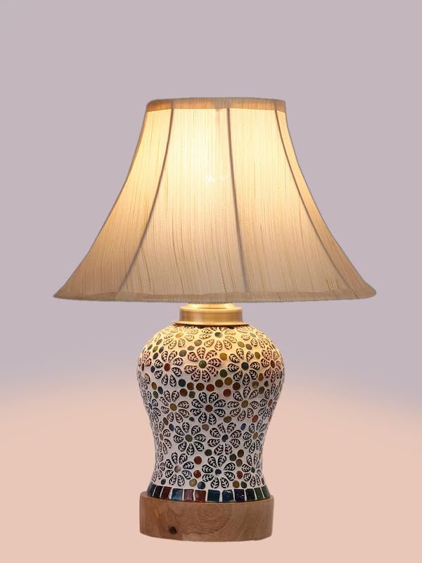 Multicolor Table Lamp | Artistic Mosaic Glass with Sturdy Wood Base | Decorative Ambient Light for Home D�cor | Perfect Blend of Modern & Traditional Style - Model DG166