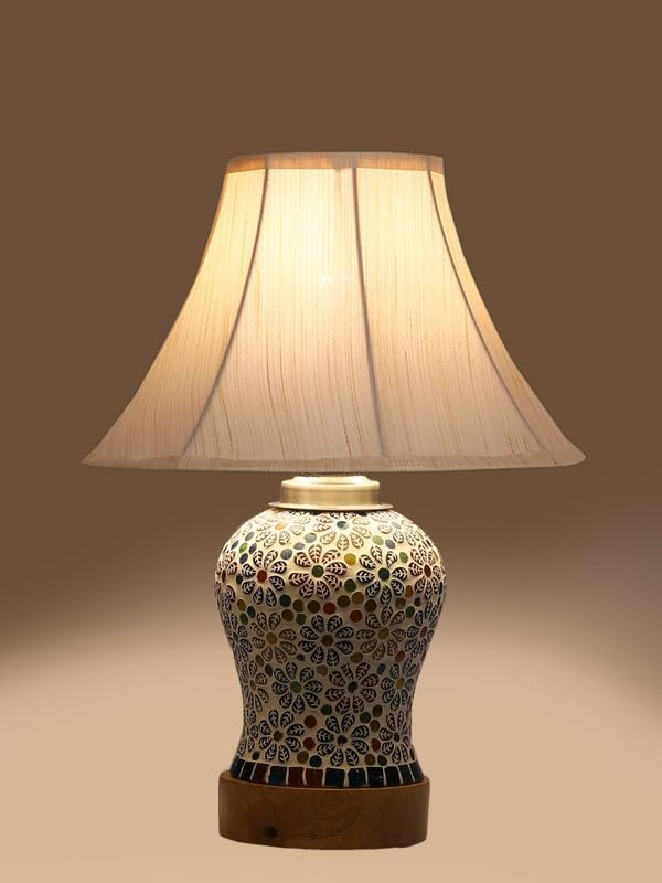Multicolor Table Lamp | Artistic Mosaic Glass with Sturdy Wood Base | Decorative Ambient Light for Home D�cor | Perfect Blend of Modern & Traditional Style - Model DG166