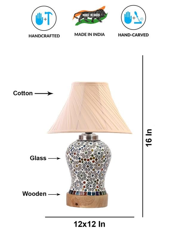 Multicolor Table Lamp | Artistic Mosaic Glass with Sturdy Wood Base | Decorative Ambient Light for Home D�cor | Perfect Blend of Modern & Traditional Style - Model DG169