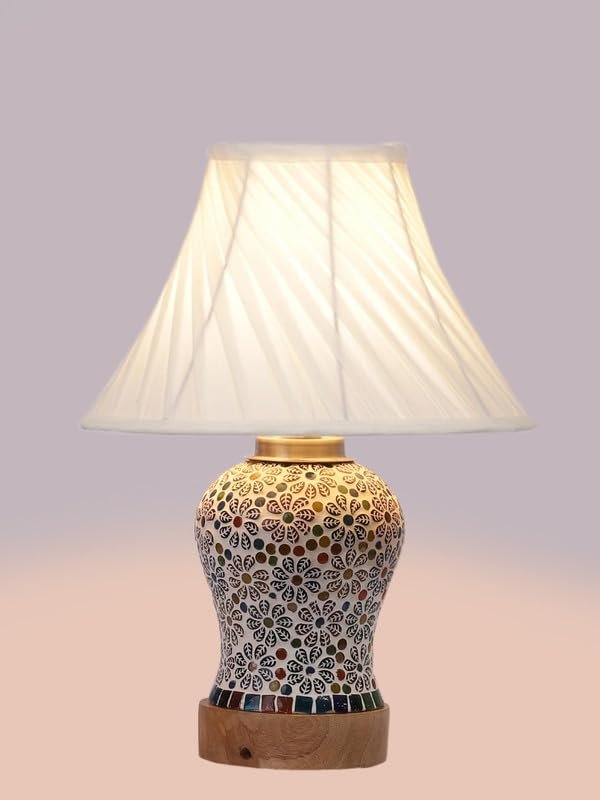 Multicolor Table Lamp | Artistic Mosaic Glass with Sturdy Wood Base | Decorative Ambient Light for Home D�cor | Perfect Blend of Modern & Traditional Style - Model DG169
