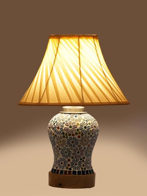Multicolor Table Lamp | Artistic Mosaic Glass with Sturdy Wood Base | Decorative Ambient Light for Home D�cor | Perfect Blend of Modern & Traditional Style - Model DG169