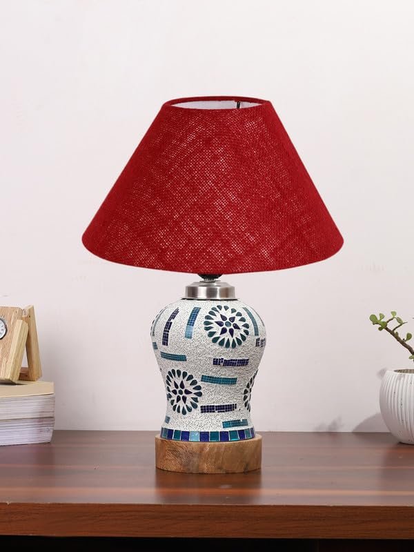 Multicolor Table Lamp | Artistic Mosaic Glass with Sturdy Wood Base | Decorative Ambient Light for Home D�cor | Perfect Blend of Modern & Traditional Style - Model DG185