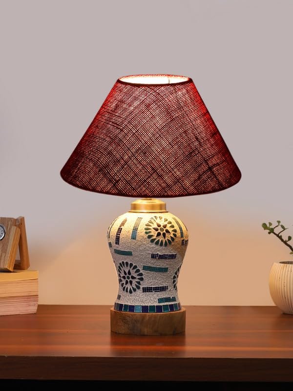 Multicolor Table Lamp | Artistic Mosaic Glass with Sturdy Wood Base | Decorative Ambient Light for Home D�cor | Perfect Blend of Modern & Traditional Style - Model DG185