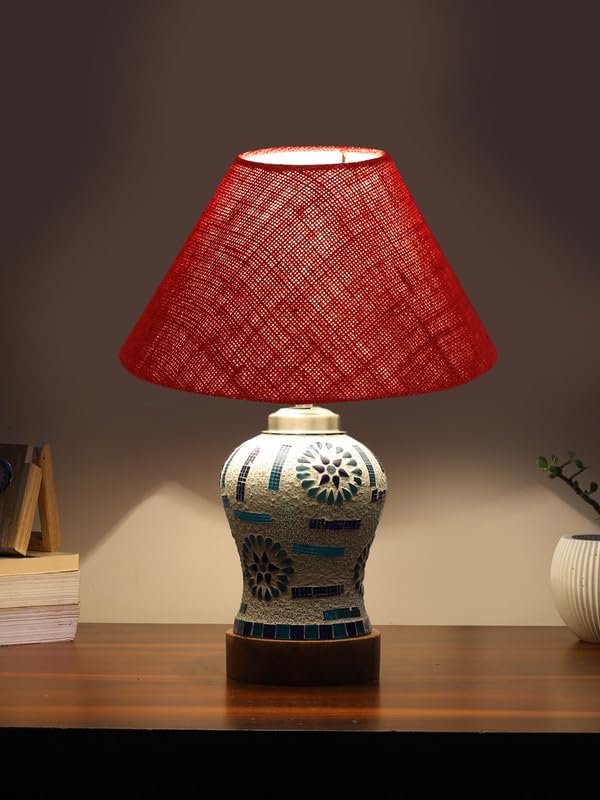 Multicolor Table Lamp | Artistic Mosaic Glass with Sturdy Wood Base | Decorative Ambient Light for Home D�cor | Perfect Blend of Modern & Traditional Style - Model DG185