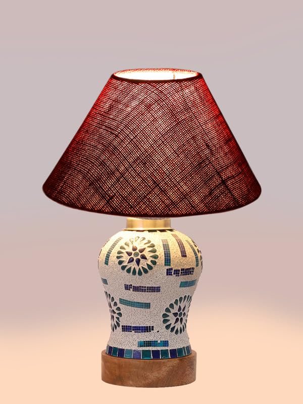 Multicolor Table Lamp | Artistic Mosaic Glass with Sturdy Wood Base | Decorative Ambient Light for Home D�cor | Perfect Blend of Modern & Traditional Style - Model DG185