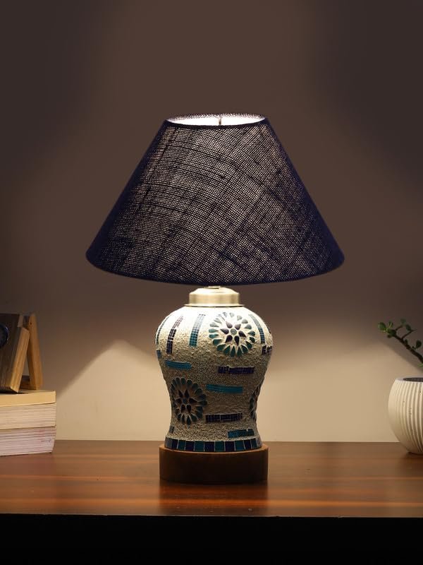 Multicolor Table Lamp | Artistic Mosaic Glass with Sturdy Wood Base | Decorative Ambient Light for Home D�cor | Perfect Blend of Modern & Traditional Style - Model DG187