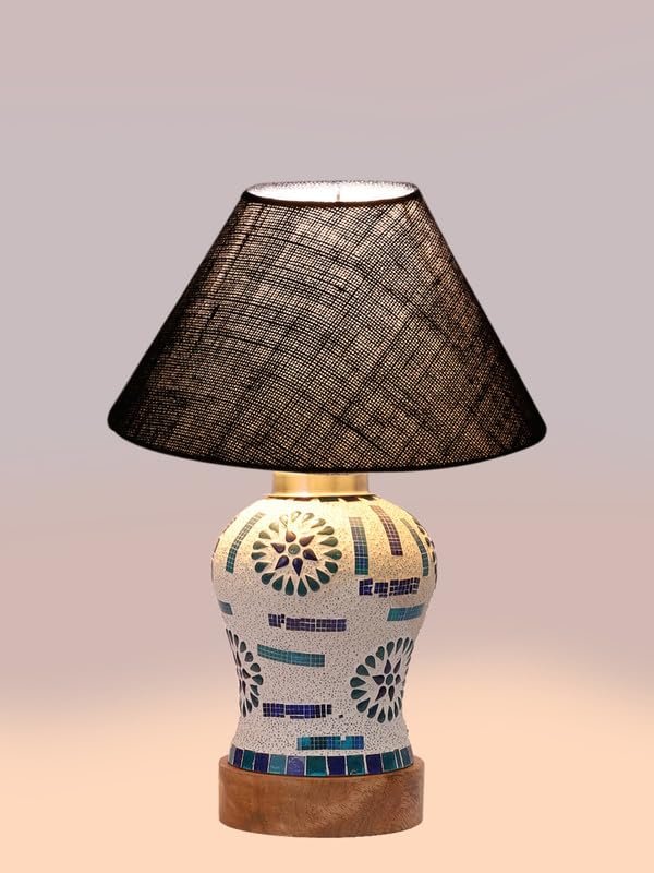 Multicolor Table Lamp | Artistic Mosaic Glass with Sturdy Wood Base | Decorative Ambient Light for Home D�cor | Perfect Blend of Modern & Traditional Style - Model DG187
