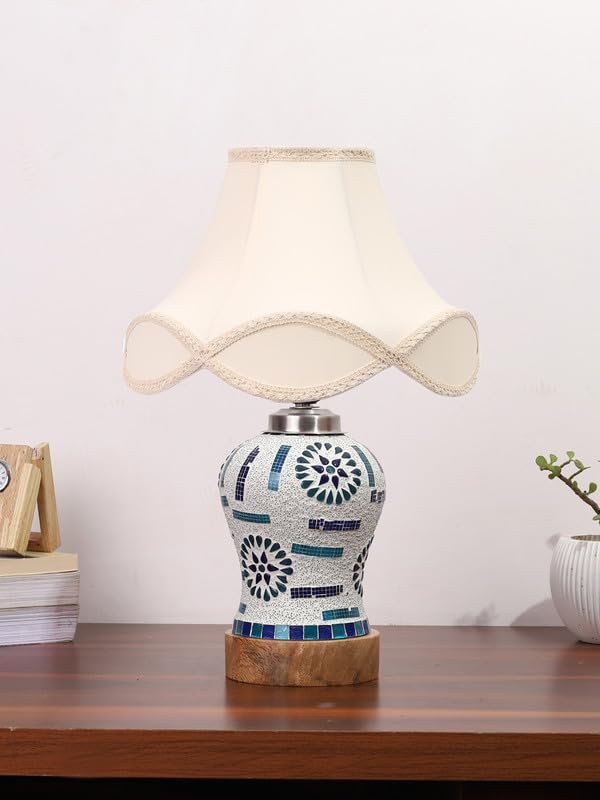 Multicolor Table Lamp | Artistic Mosaic Glass with Sturdy Wood Base | Decorative Ambient Light for Home D�cor | Perfect Blend of Modern & Traditional Style - Model DG196