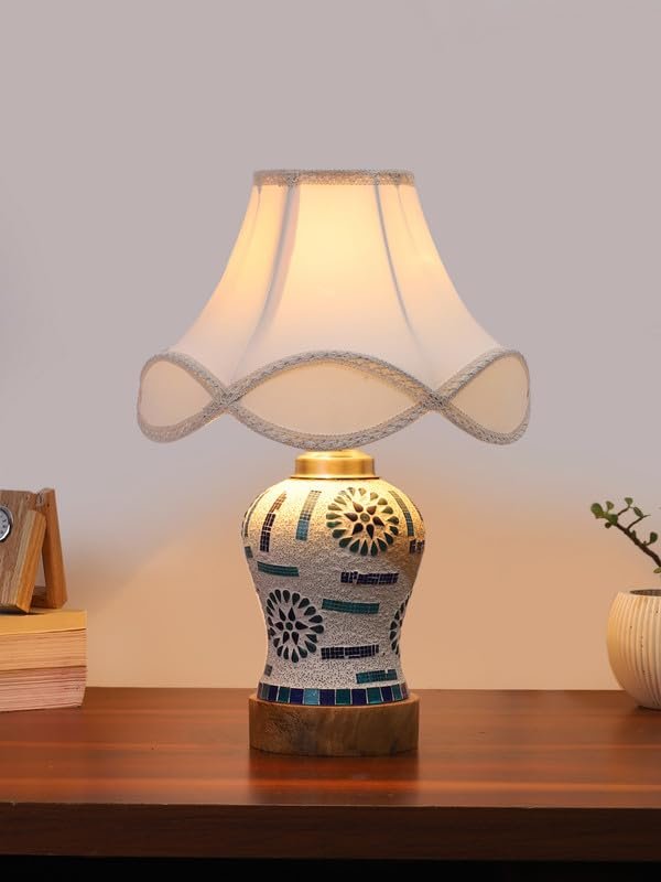 Multicolor Table Lamp | Artistic Mosaic Glass with Sturdy Wood Base | Decorative Ambient Light for Home D�cor | Perfect Blend of Modern & Traditional Style - Model DG196