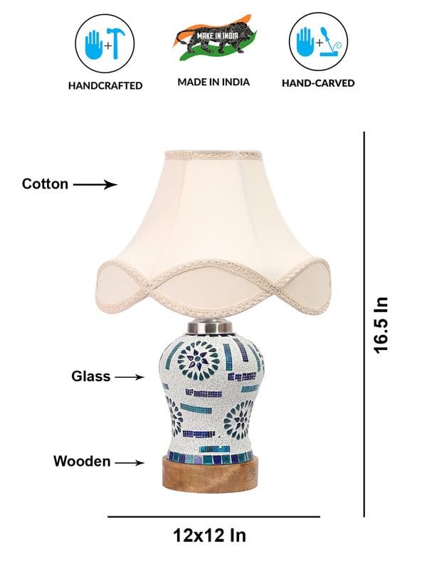 Multicolor Table Lamp | Artistic Mosaic Glass with Sturdy Wood Base | Decorative Ambient Light for Home D�cor | Perfect Blend of Modern & Traditional Style - Model DG196