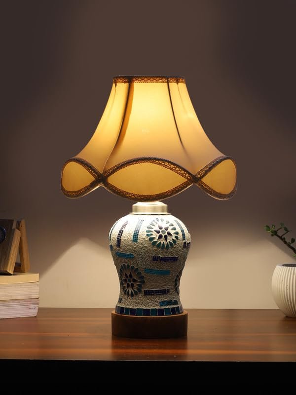 Multicolor Table Lamp | Artistic Mosaic Glass with Sturdy Wood Base | Decorative Ambient Light for Home D�cor | Perfect Blend of Modern & Traditional Style - Model DG196