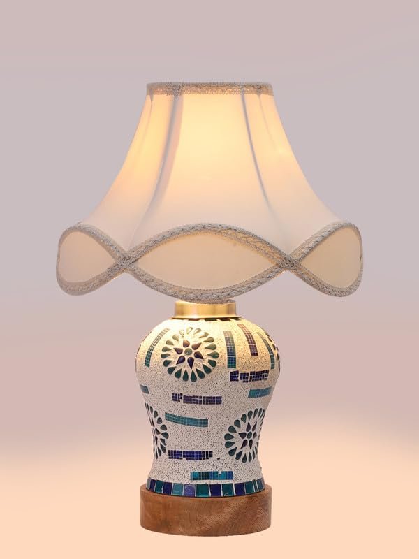 Multicolor Table Lamp | Artistic Mosaic Glass with Sturdy Wood Base | Decorative Ambient Light for Home D�cor | Perfect Blend of Modern & Traditional Style - Model DG196
