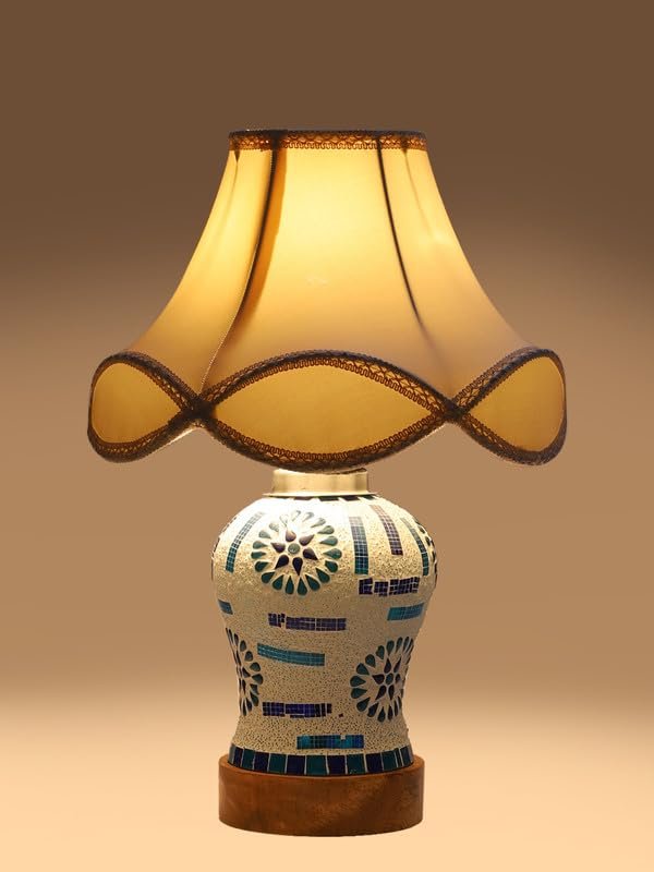 Multicolor Table Lamp | Artistic Mosaic Glass with Sturdy Wood Base | Decorative Ambient Light for Home D�cor | Perfect Blend of Modern & Traditional Style - Model DG196