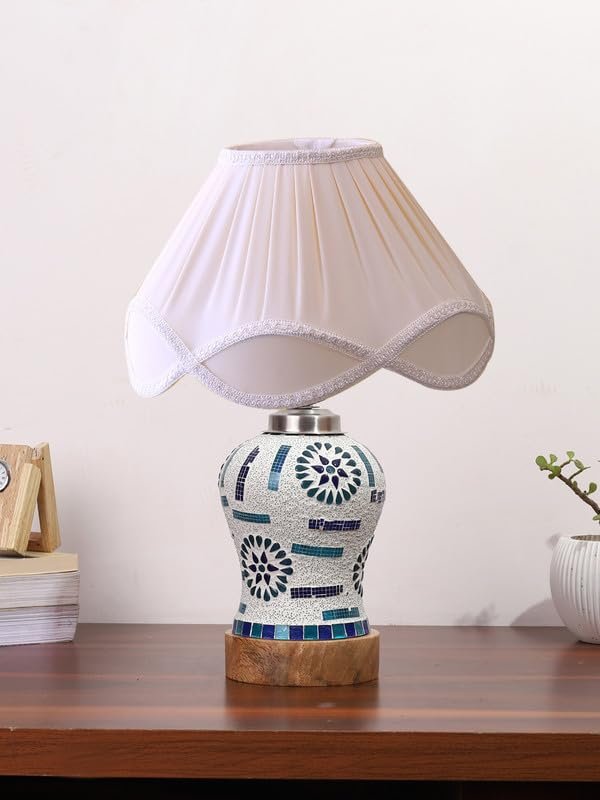 Multicolor Table Lamp | Artistic Mosaic Glass with Sturdy Wood Base | Decorative Ambient Light for Home D�cor | Perfect Blend of Modern & Traditional Style - Model DG197