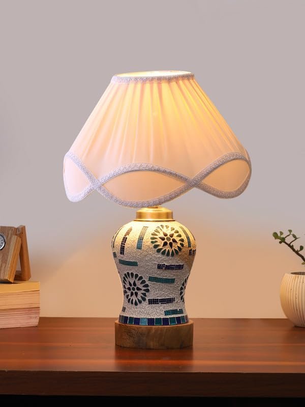 Multicolor Table Lamp | Artistic Mosaic Glass with Sturdy Wood Base | Decorative Ambient Light for Home D�cor | Perfect Blend of Modern & Traditional Style - Model DG197