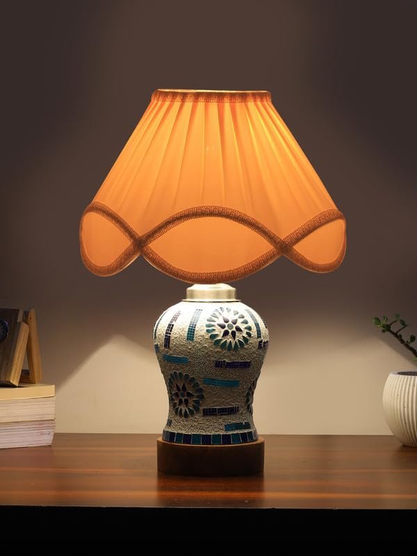 Multicolor Table Lamp | Artistic Mosaic Glass with Sturdy Wood Base | Decorative Ambient Light for Home D�cor | Perfect Blend of Modern & Traditional Style - Model DG197