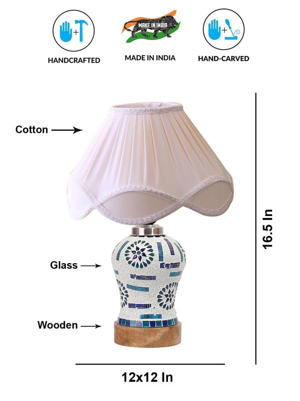 Multicolor Table Lamp | Artistic Mosaic Glass with Sturdy Wood Base | Decorative Ambient Light for Home D�cor | Perfect Blend of Modern & Traditional Style - Model DG197
