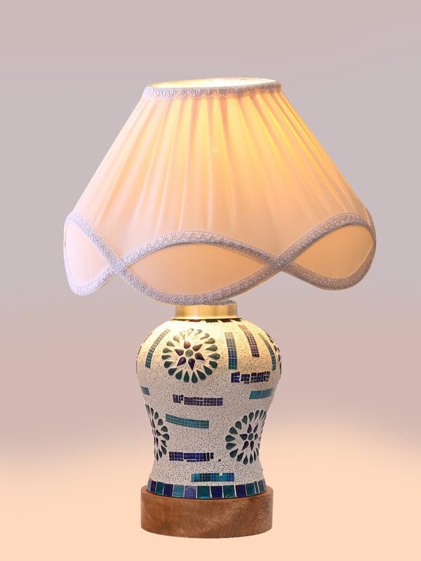 Multicolor Table Lamp | Artistic Mosaic Glass with Sturdy Wood Base | Decorative Ambient Light for Home D�cor | Perfect Blend of Modern & Traditional Style - Model DG197