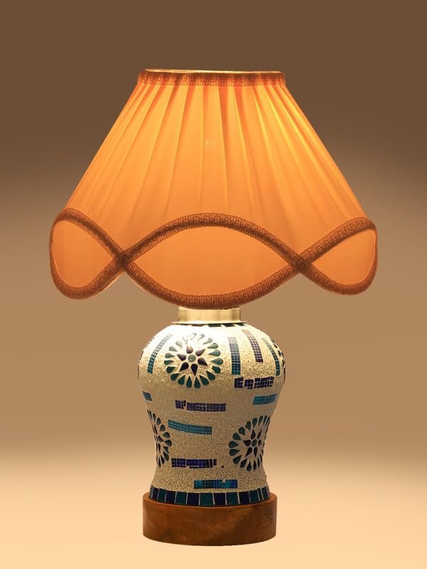 Multicolor Table Lamp | Artistic Mosaic Glass with Sturdy Wood Base | Decorative Ambient Light for Home D�cor | Perfect Blend of Modern & Traditional Style - Model DG197