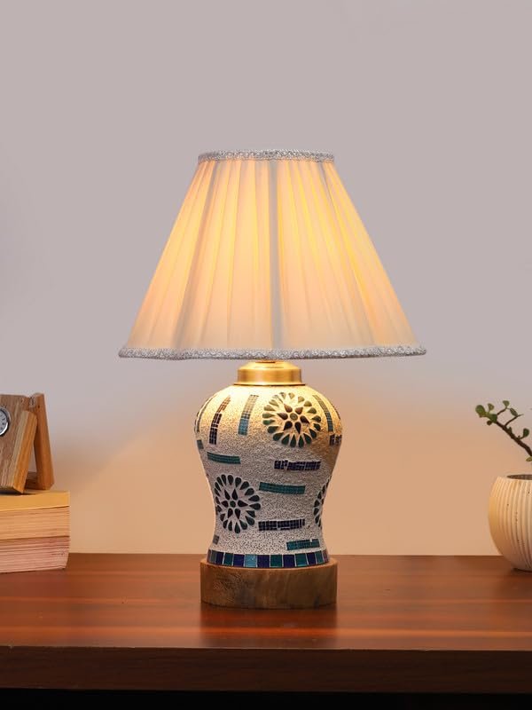 Multicolor Table Lamp | Artistic Mosaic Glass with Sturdy Wood Base | Decorative Ambient Light for Home D�cor | Perfect Blend of Modern & Traditional Style - Model DG200