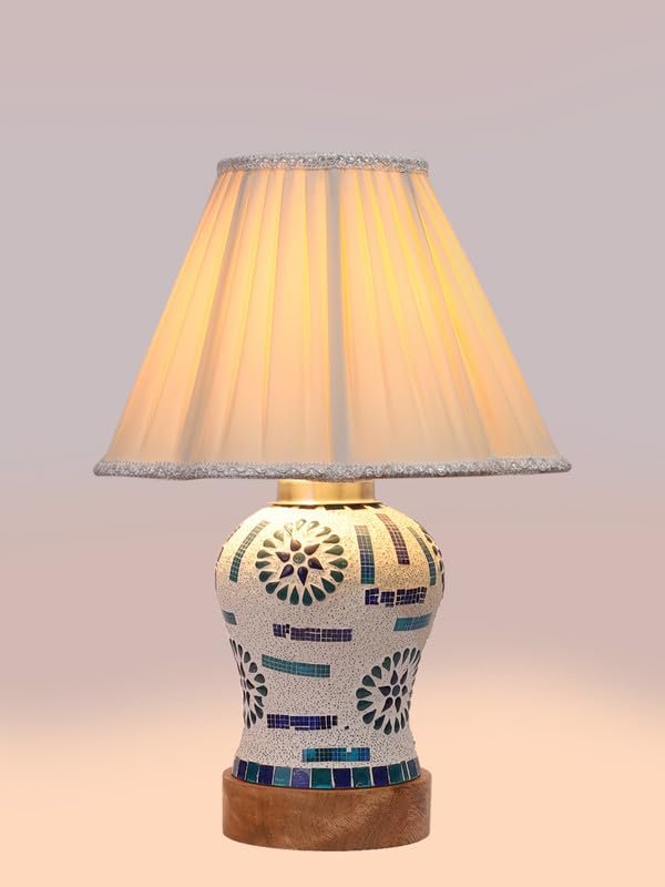 Multicolor Table Lamp | Artistic Mosaic Glass with Sturdy Wood Base | Decorative Ambient Light for Home D�cor | Perfect Blend of Modern & Traditional Style - Model DG200